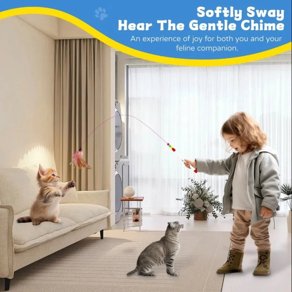 Brand New Cat Feather Interactive Toy Set with 3 Replacements and 1 Wand